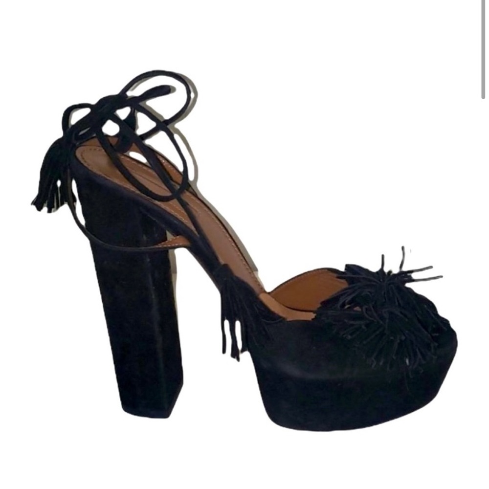 Aquazzura Suede Platform Sandals- Black, Size 39